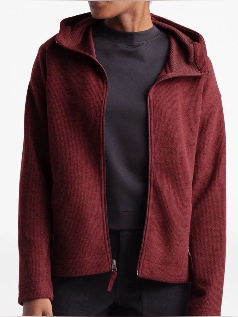 The North Face Women’s Sibley Fleece Parka Hooded Textured Jacket Burgundy Sz M